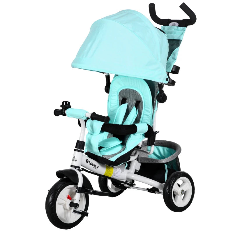 6 in 1 Kids Trike with Parent Handle, Canopy, 5-point Safety Belt, Storage, Footrest, Brake, for 1-5 Years, Green
