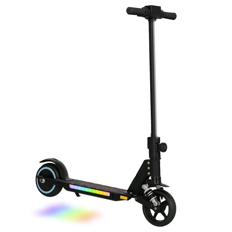 Folding Electric Scooter for Kids, with Dual Brakes, Front Suspension, LED Colourful Lights, Black