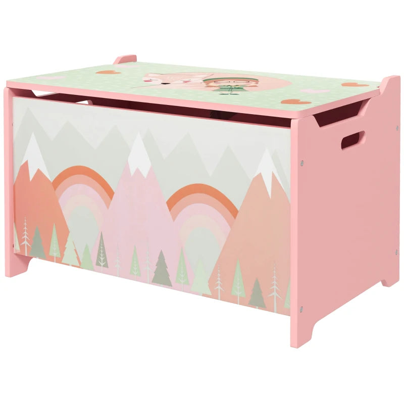 Toy Box, Kids Storage Chest, with Lid, Safety Hinge - Pink
