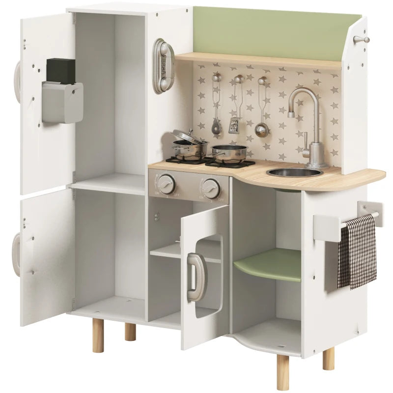 Toy Kitchen, Kids Play Kitchen, Role Playing Game with Phone, Ice Maker, Stove, Utensils, for 3-6 Years, White