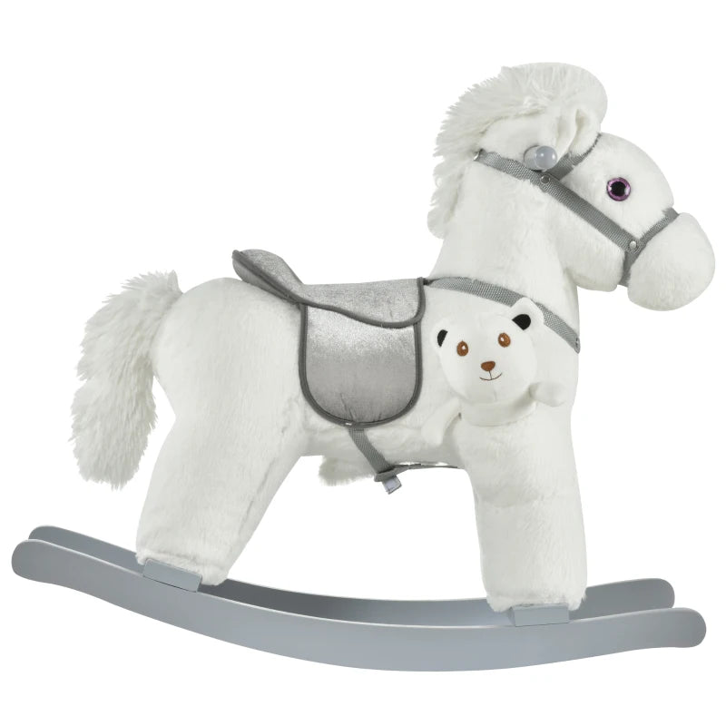 Kids Plush Ride-On Rocking Horse Toy Rocker with Plush Toy Realistic Sounds for Child 18-36 Months White