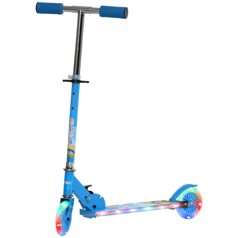 Kids Scooter, with Lights, Music, Adjustable Height, Foldable Frame, for Ages 3-7 Years - Blue