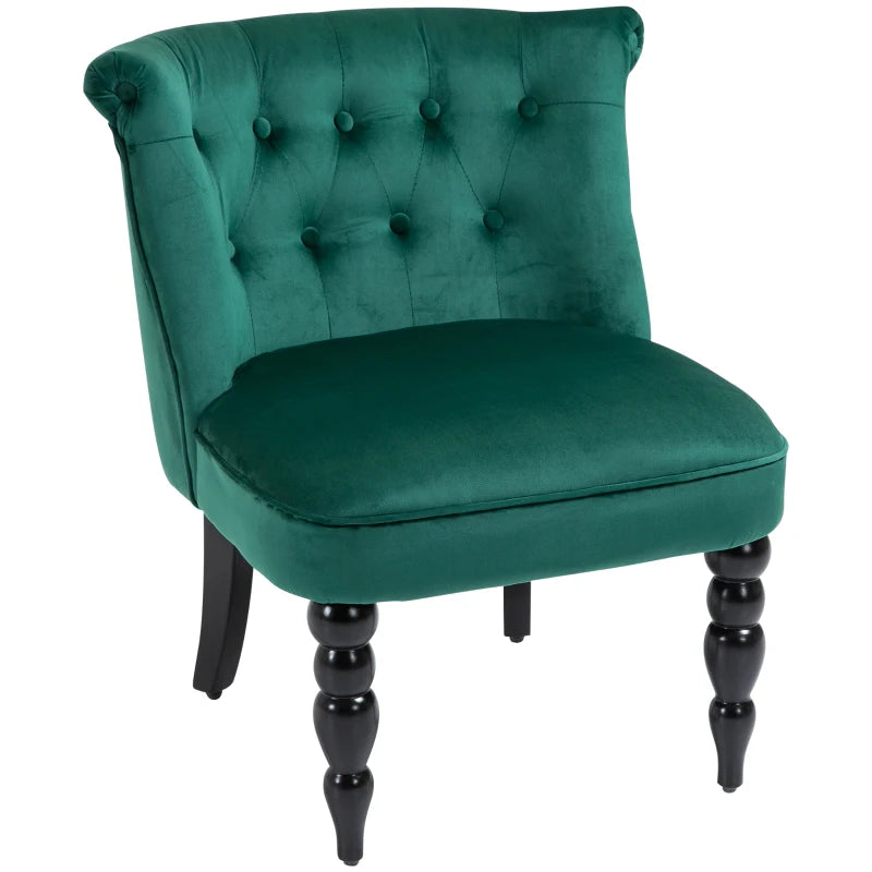 Velvet-Feel Wingback Accent Chair, with Wooden Legs - Green