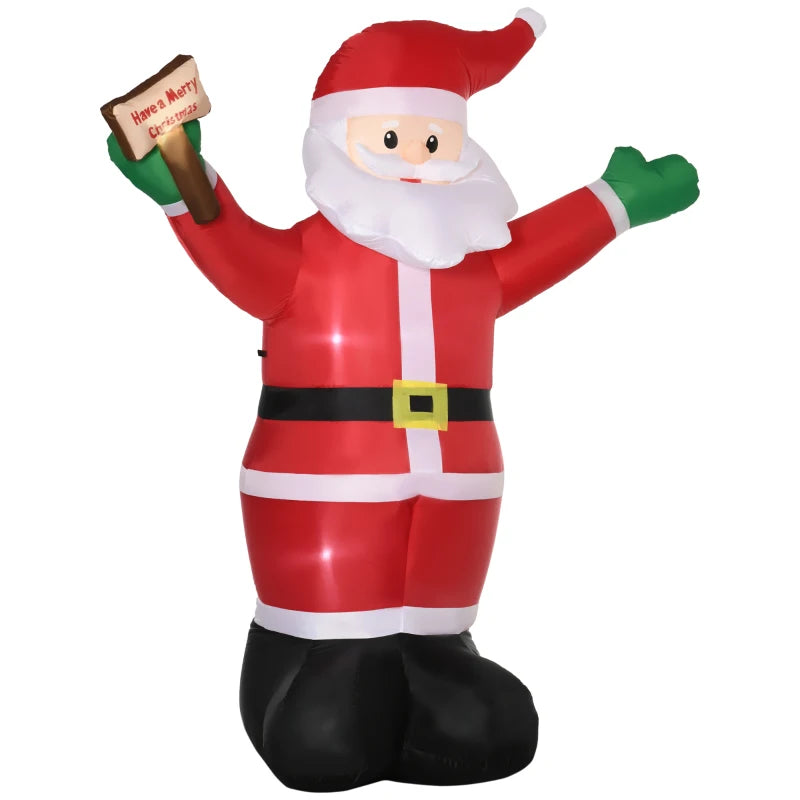 8ft Inflatable Christmas Santa Claus Holds Light Sign of Blessings, Blow-Up Outdoor LED Yard Display for Lawn Garden Party