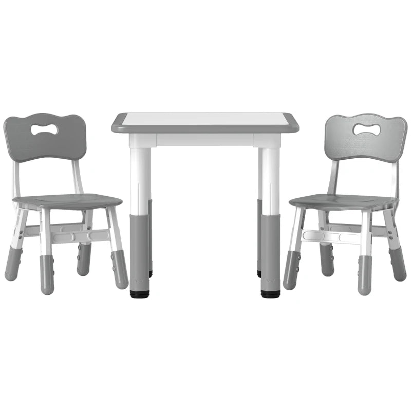 Height Adjustable Toddler Table and Chair Set, 3 Pcs Children Activity Table w/ 2 Chairs, for Playroom, Bedroom - Grey