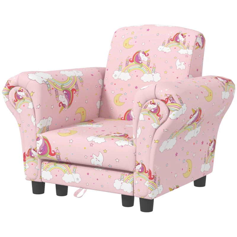 2 Piece Kids Sofa Set with Unicorn Design, Wooden Frame, for 1.5-3 Years Old, Pink