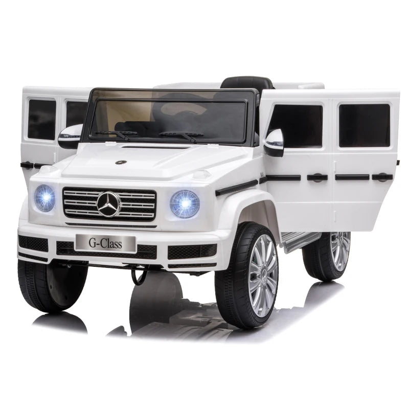 Mercedes Benz G500 Licensed 12V Kids Electric Ride On Car Toy with Parental Remote Control Battery-powered 2 Motors Music Lights MP3 for 3-8 Years Old White