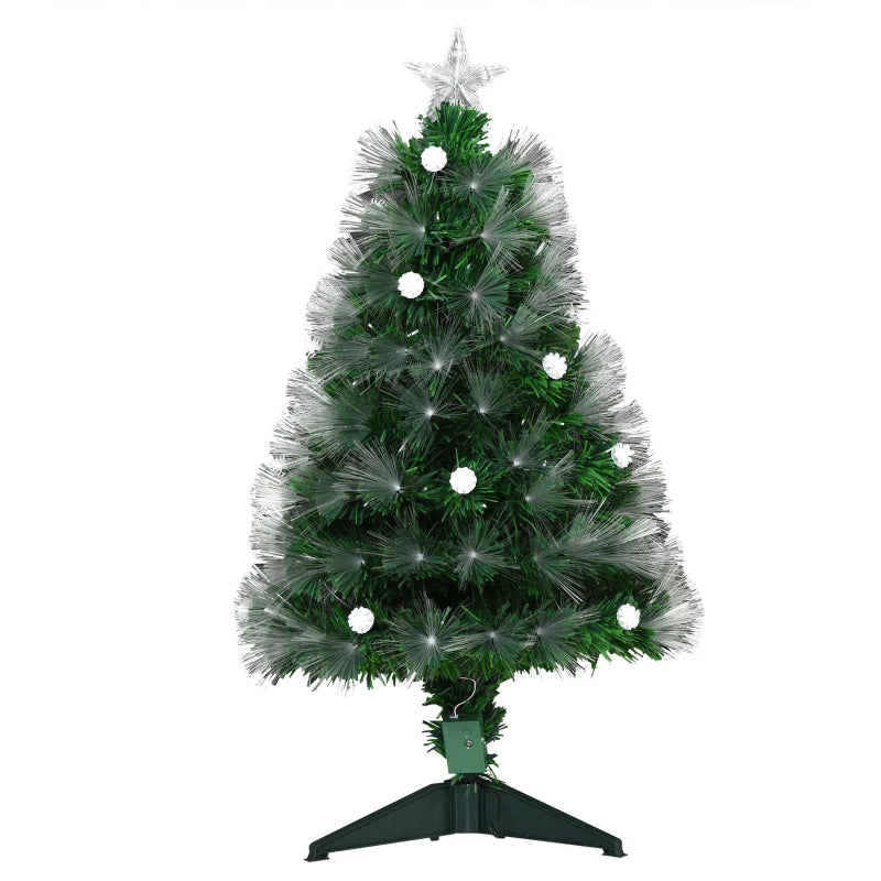 3ft White Light Artificial Christmas Tree w/ 90 LEDs Star Topper Tri-Base Full Bodied Seasonal Decoration Pre-Lit Home