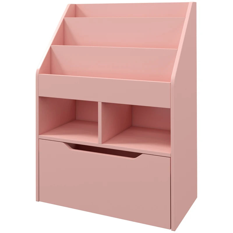 Kids Bookshelf, Toy Organiser, with Storage Drawer, Wheels - Pink