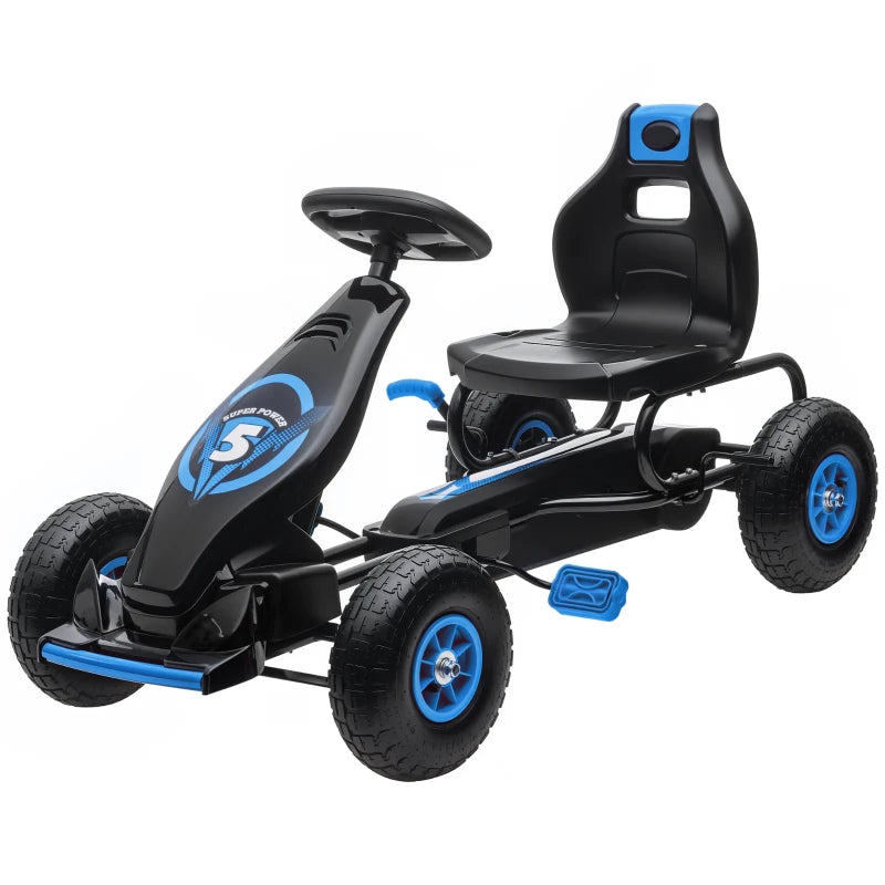 Kids Pedal Go Kart, with Adjustable Seat, Inflatable Tyres - Blue
