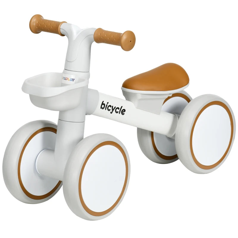 Kids Balance Bike for 1-3 Years Old with Adjustable Seat, Silent Wheels, White