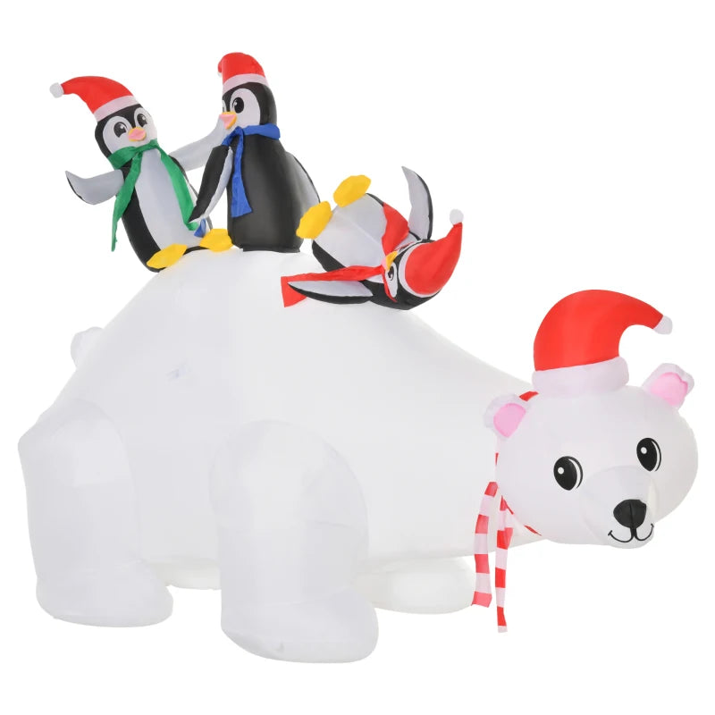 5ft Outdoor Christmas Inflatable with LED Light, Lighted Blow up Polar Bear with Three Penguins, Giant Yard Party Decoration for Home Garden Lawn Party Prop