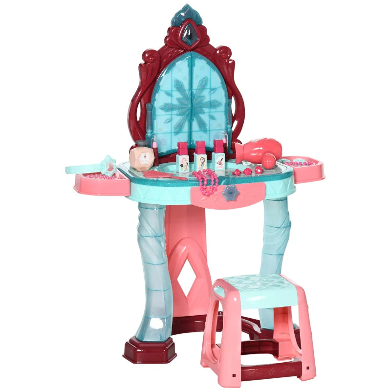31 Piece Kids Dressing Playset, with Magical Princess Mirror, Light and Sound - Pink and Blue