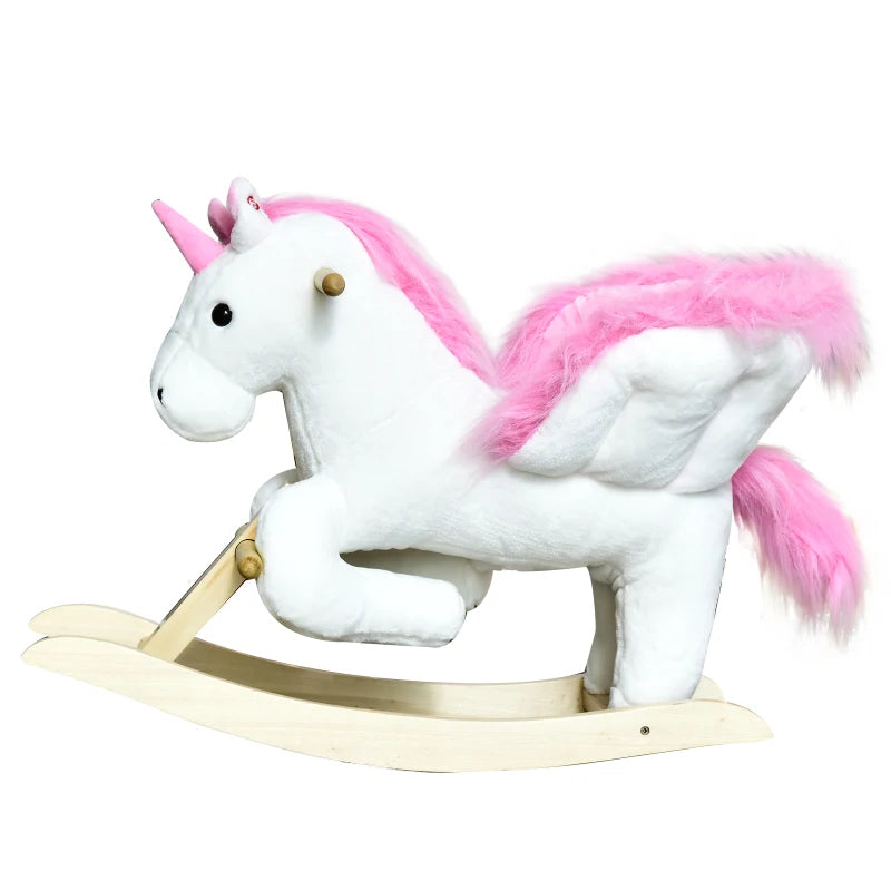 Kids Rocking Horse Unicorn Wooden Plush Ride On Chair Toy with Music 1.5-3 Years