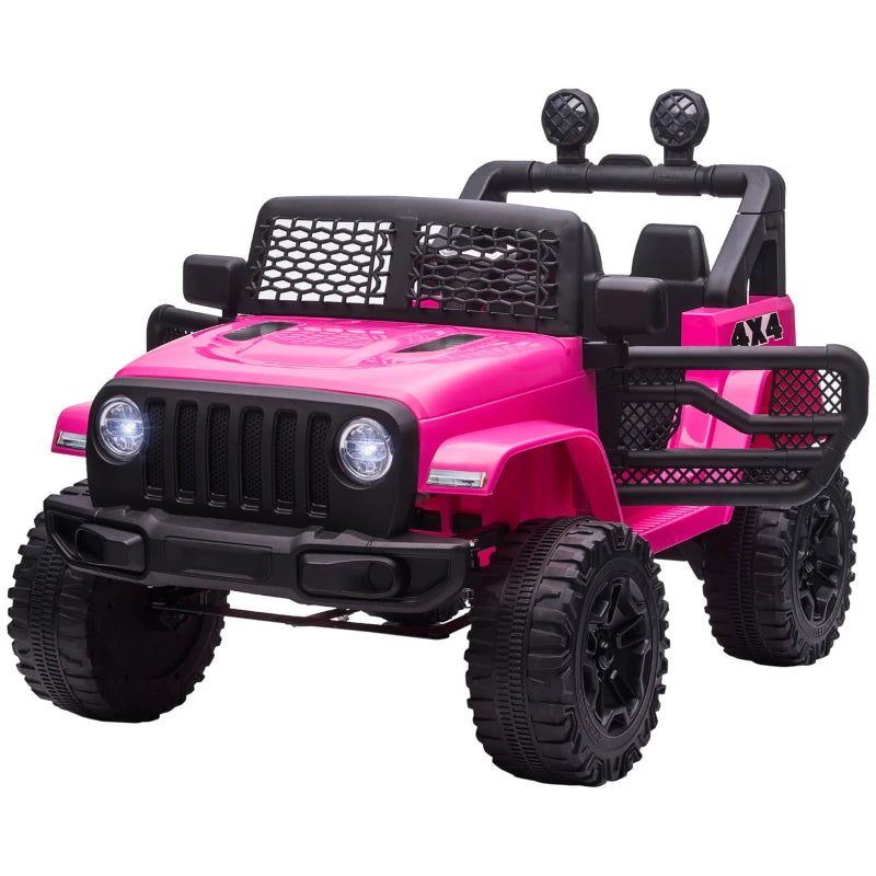 Kids Electric Ride On Car 12V Off Road Toy with Parental Remote Control 2 Motors Horn Lights Suspension Wheels for 3-6 Years Old Pink