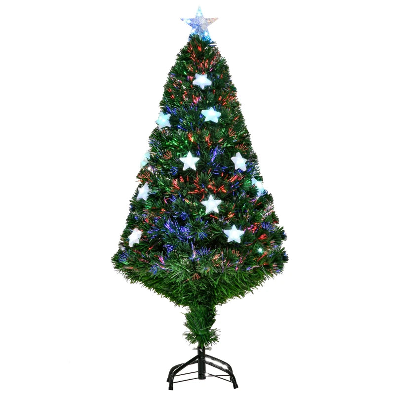 4FT Prelit Artificial Christmas Tree Fibre Optic Star LED Light Holiday Home Xmas Decoration with LED Light for Indoor Party, Green