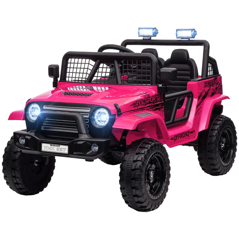 12V Battery Powered Kids Ride-On Car, Electric Truck w/ Spring Suspension, Remote, Music, Horn, Lights, Pink