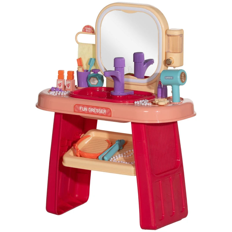 Kids Dressing Table with Mirror, LED Light, 23 Accessories, Pink