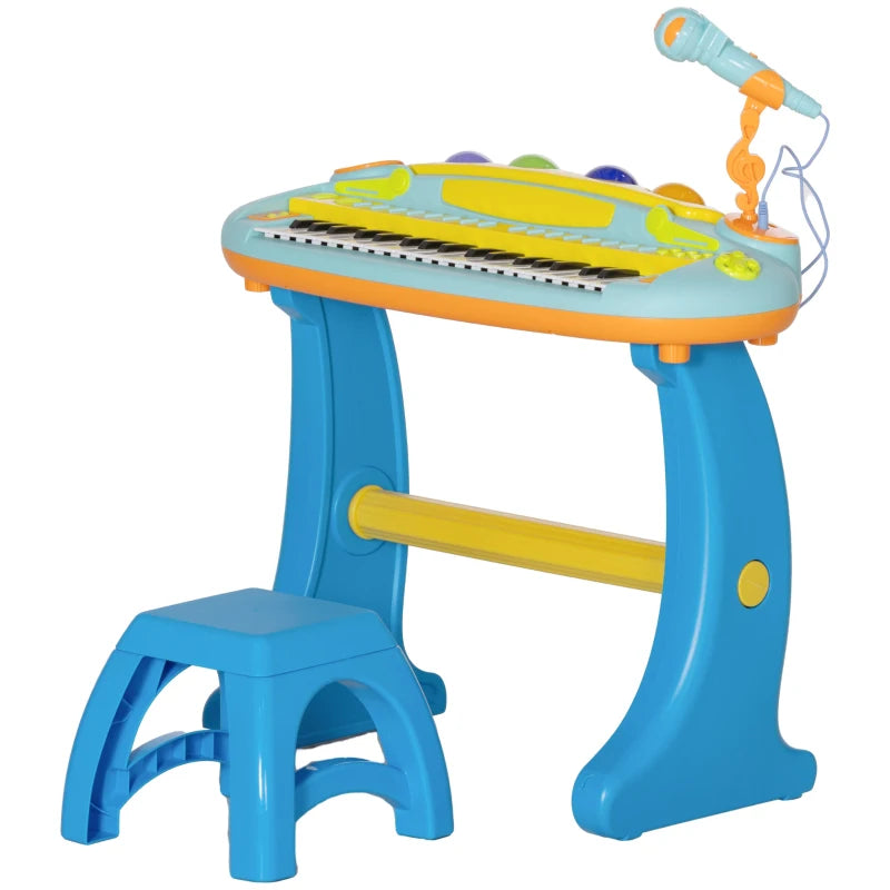 37-Key Kids Piano w/ Microphone, Stool, LED Lights, Record & Replay, Function, Blue