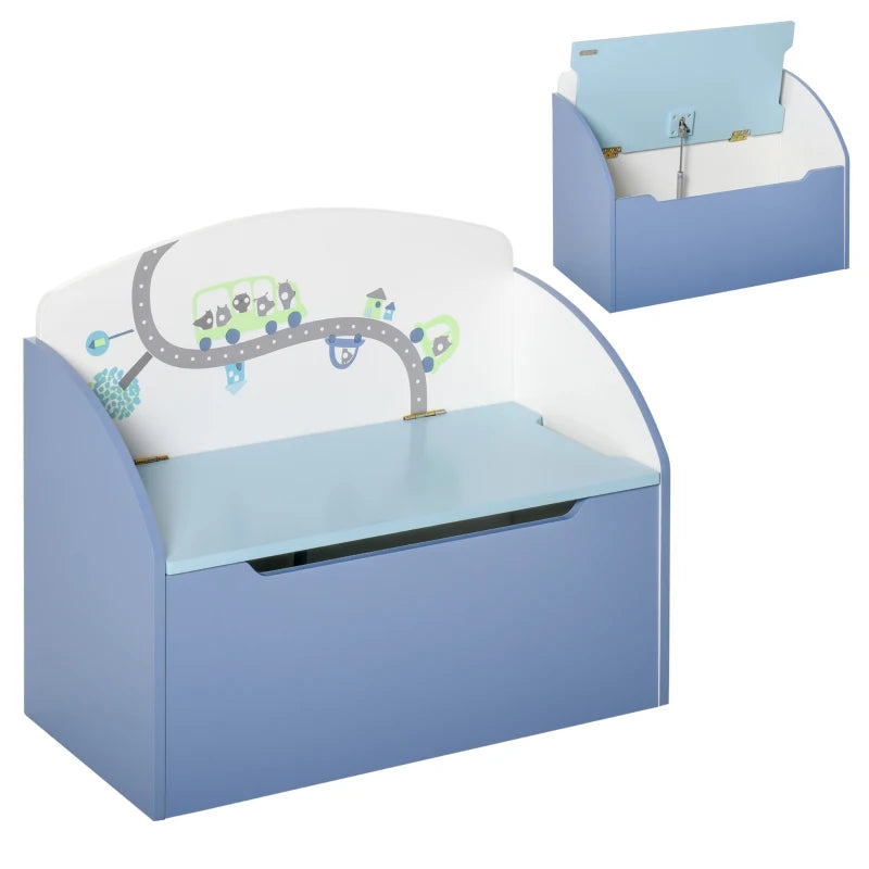 Kids Wooden Toy Box Children Storage Chest Bench Organiser Safety Hinge Bedroom Playroom Furniture Blue