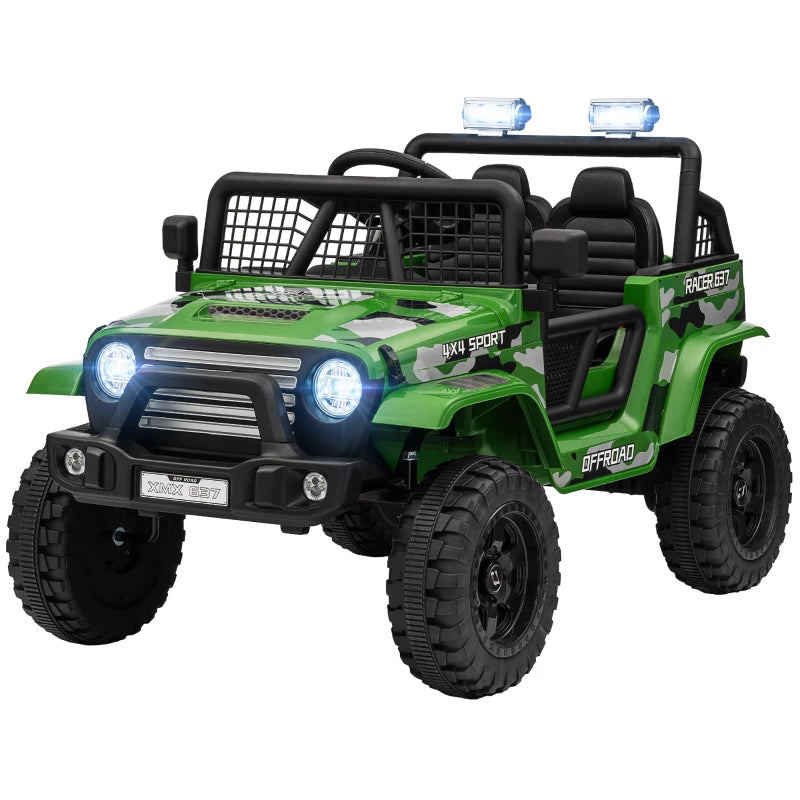 12V Battery Powered Kids Ride-On Car, Electric Truck w/ Spring Suspension, Remote, Music, Horn, Lights, Green