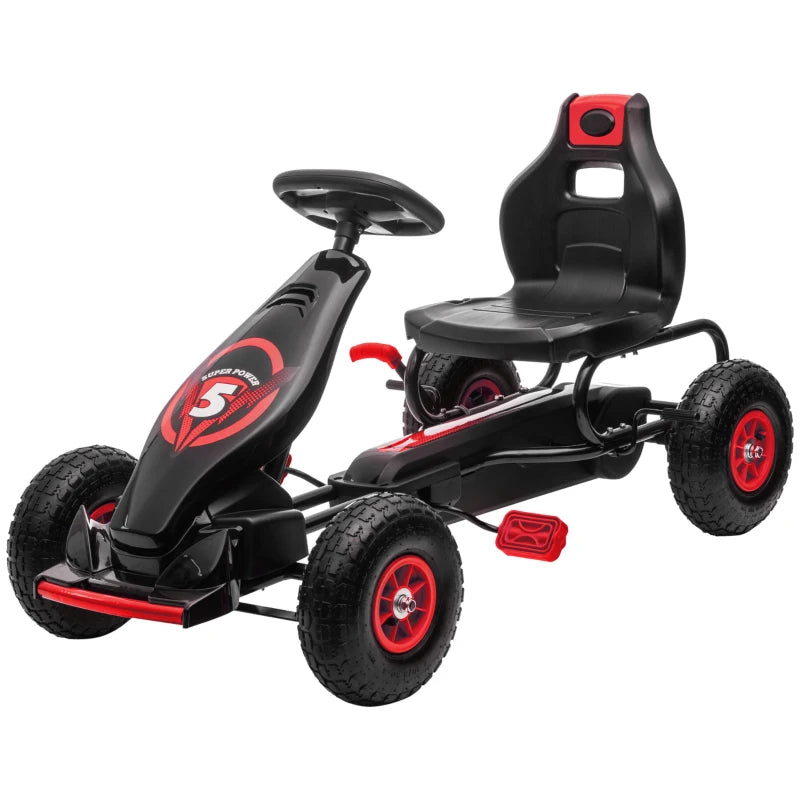 Kids Pedal Go Kart, with Adjustable Seat, Inflatable Tyres - Red