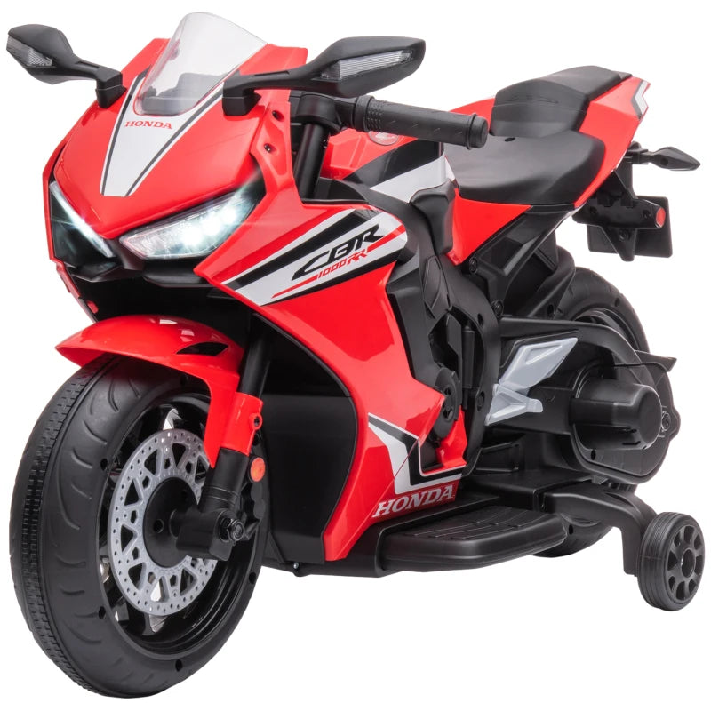 6V Honda Licensed Kids Motorcycle w/ Music, Training Wheels - Red