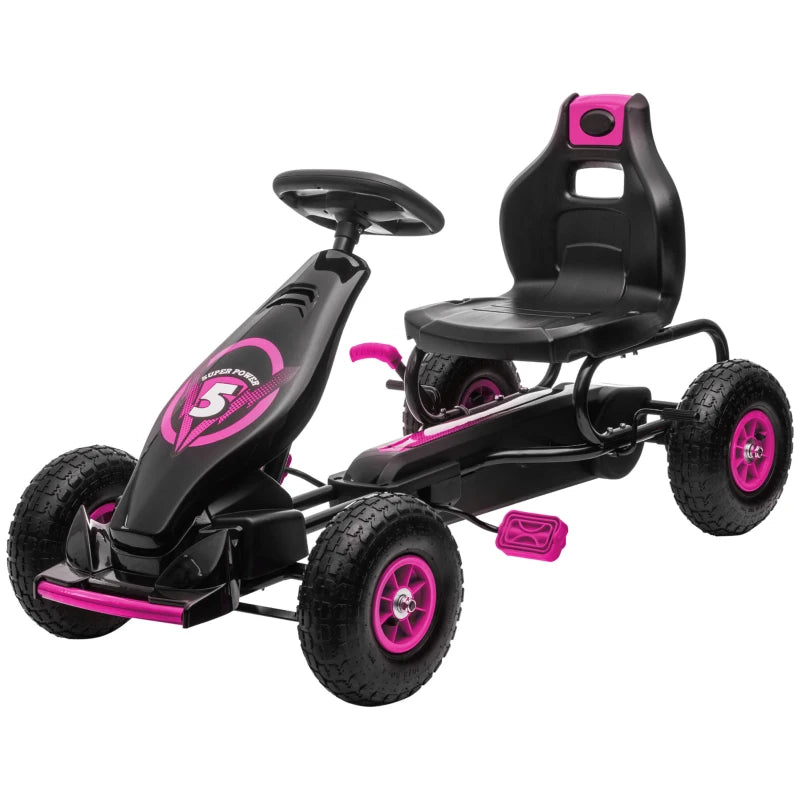 Kids Pedal Go Kart, with Adjustable Seat, Inflatable Tyres - Pink