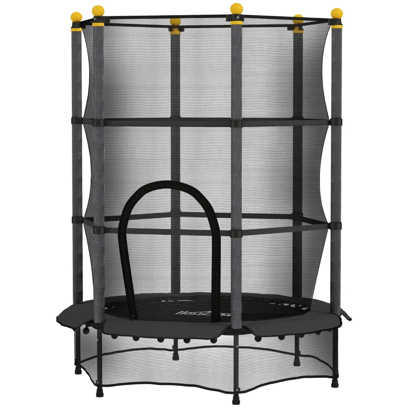 4.6FT/55" Kids Trampoline with Safety Enclosure, Outdoor Indoor Use, for Ages 3-10 Years, Black