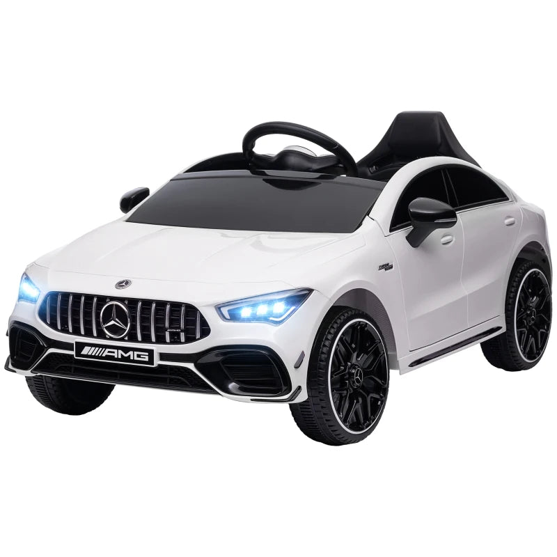 Mercedes-Benz AMG CLA 45 Licensed 12V Kids Electric Car Ride on Car w/ Remote, Suspension Lights Music Horn - White