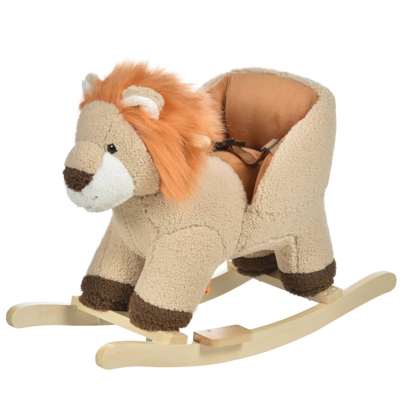 Kids Lion-themed Rocking Horse, with Roaring Sound Button, Seatbelt, Brown