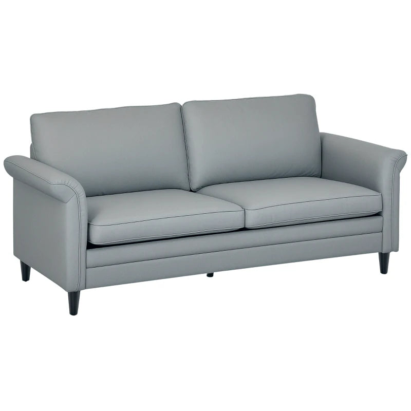 3 Seater Sofa, Modern Fabric Sofa Couch with Spring Cushion, Rubber Wood Legs, 191cm Upholstered Settee for Living Room, Bedroom, Home Office, Guest Room, Grey