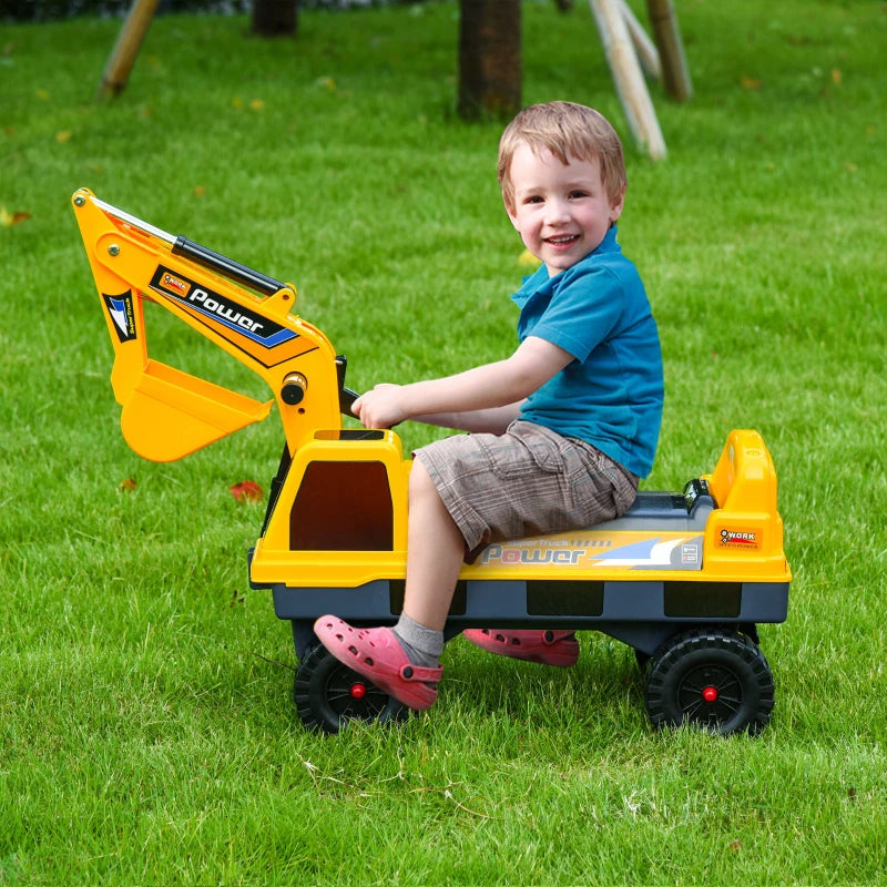 2 in 1 Ride on Excavator Digger No Power Detachable Digging Bucket and Grab Bucket Music Light for 2-3 Years Old