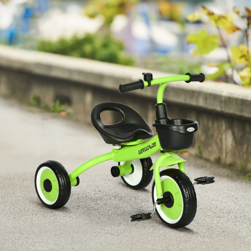 Kids Trike, Tricycle, with Adjustable Seat, Basket, Bell, for Ages 2-5 Years - Green