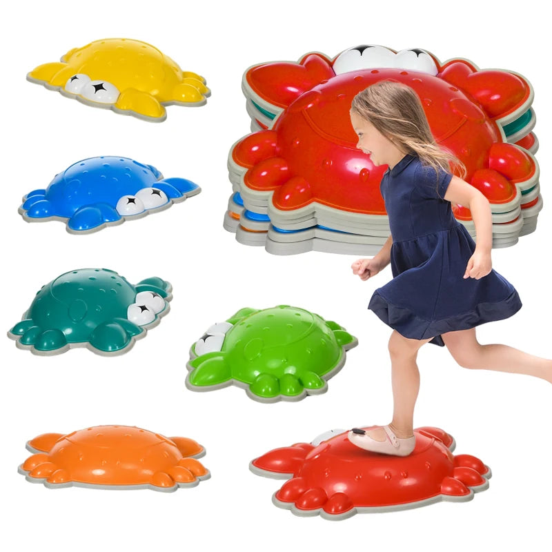 6PCs Kids Stepping Stones w/ TPE Anti-Slip Edge, Crab-Designed Balance River Stones, Obstacle Courses, Stackable