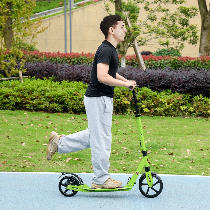 Kick Scooter, Folding 2 Wheel Scooter for 14+ Teens Adults, with Dual Brake System, Dual Suspension, 230mm Big Wheels, 3 Adjustable Handlebar, up to 100KG, Green