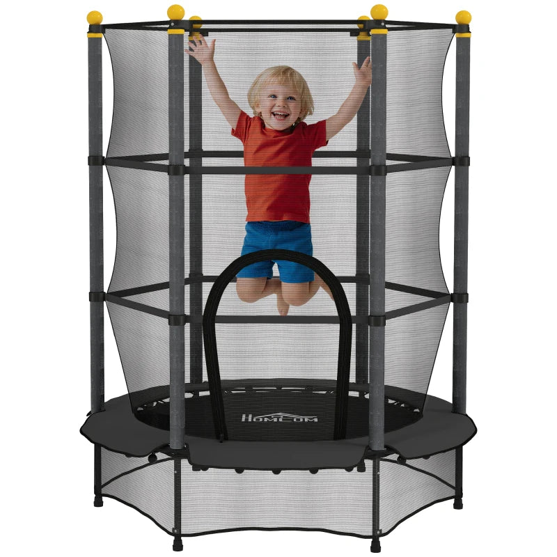 4.6FT/55" Kids Trampoline with Safety Enclosure, Outdoor Indoor Use, for Ages 3-10 Years, Black
