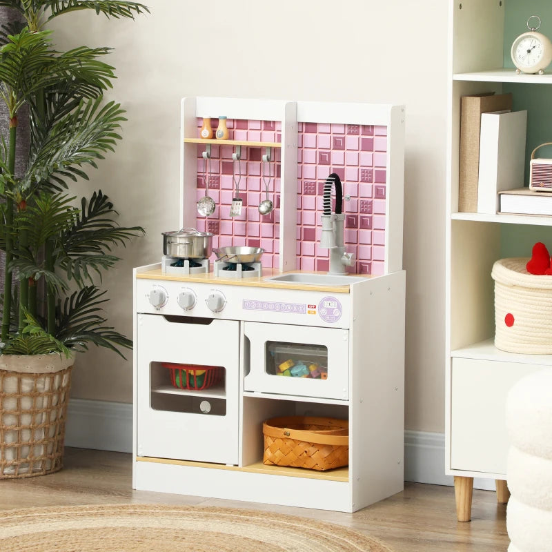 Kids Play Kitchen, Pretend Play Kitchen with Realistic Oven, Stove, Sink, Kitchen, Accessories, White