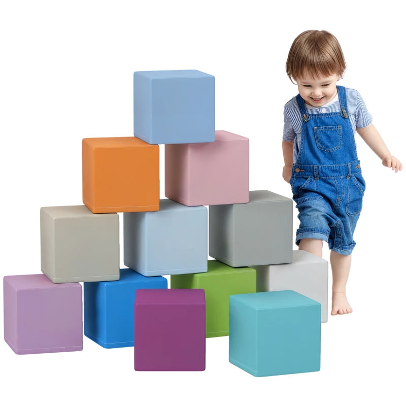 12 PCs Soft Play Blocks, Soft Foam Toy, Building and Stacking Blocks for Kids, Blue