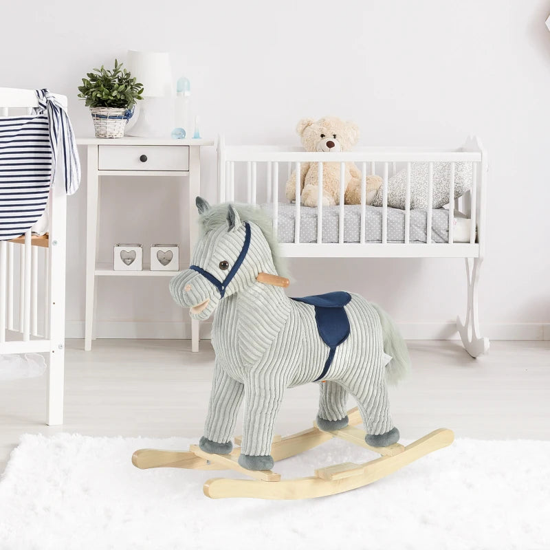 Kids Plush Rocking Horse w/ Sound Children Rocker Ride On Toy Gift 3-6 Years Grey