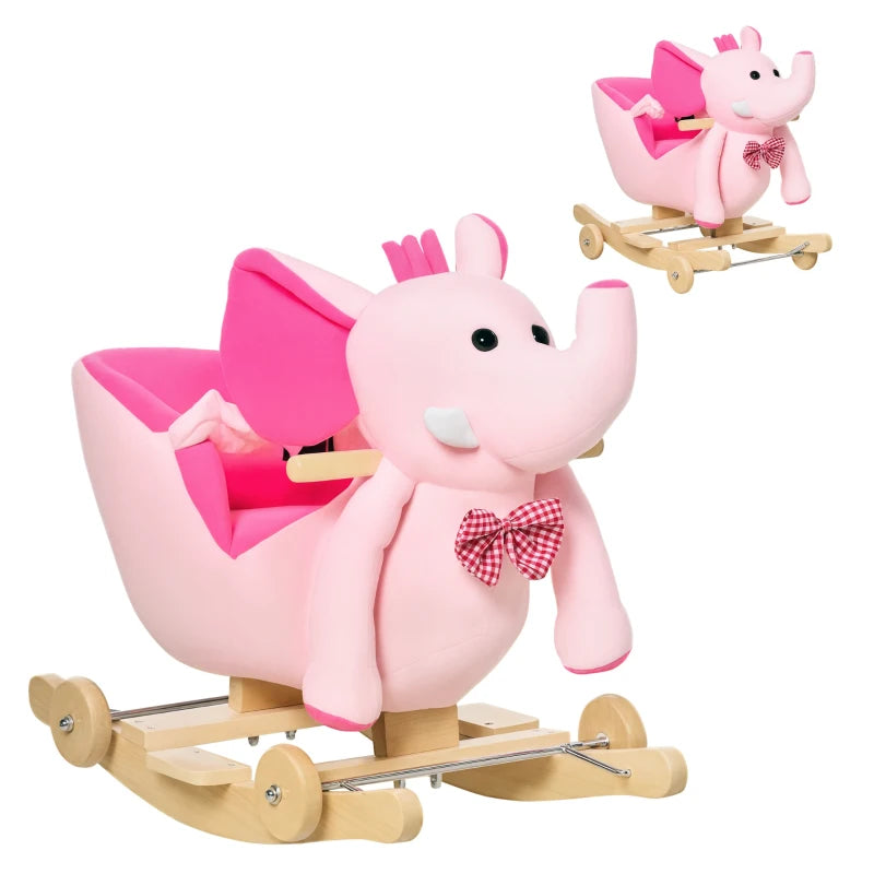 2 In 1 Plush Baby Ride on Rocking Horse Elephant Rocker with Wheels Wooden Toy for Kids 32 Songs for 18+ Months (Pink)