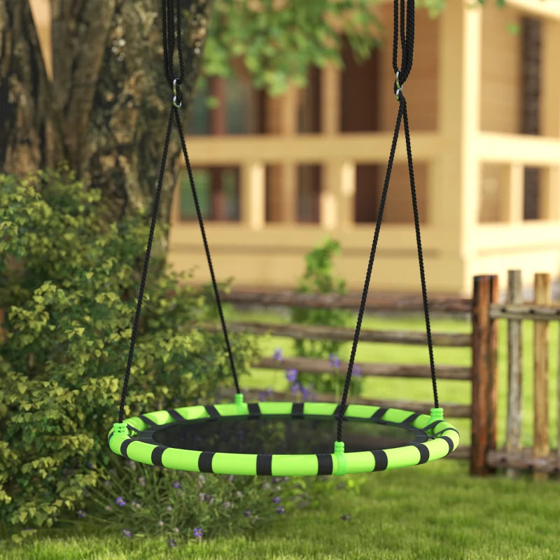 100cm Diameter Kid Nest Swing Seat with Height Adjustable Ropes for Outdoor, Indoor, Black/Green