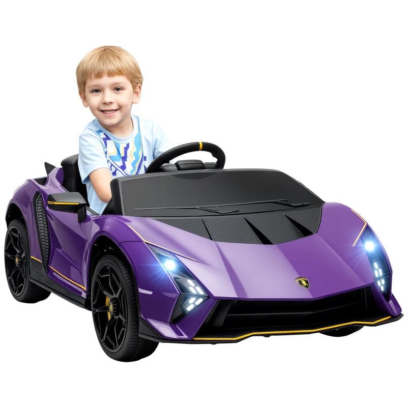 12V Lamborghini Autentica Licensed Kids Electric Car with Remote Control, Four Suspension Wheels, Soft Start, Purple