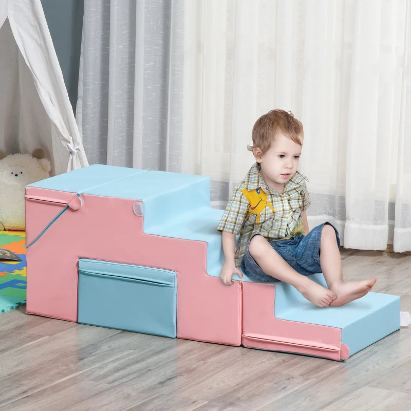 2-piece Soft Play Set, Baby Foam Climber Block for Toddler 1-3 Years, Pink Blue