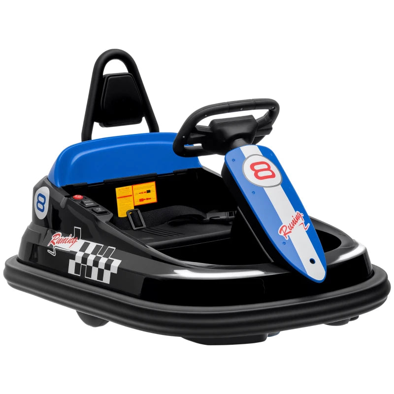 6V Electric Kids Bumper Car, 6V Spin Waltz Car, with Music, Horn, Lights - Black
