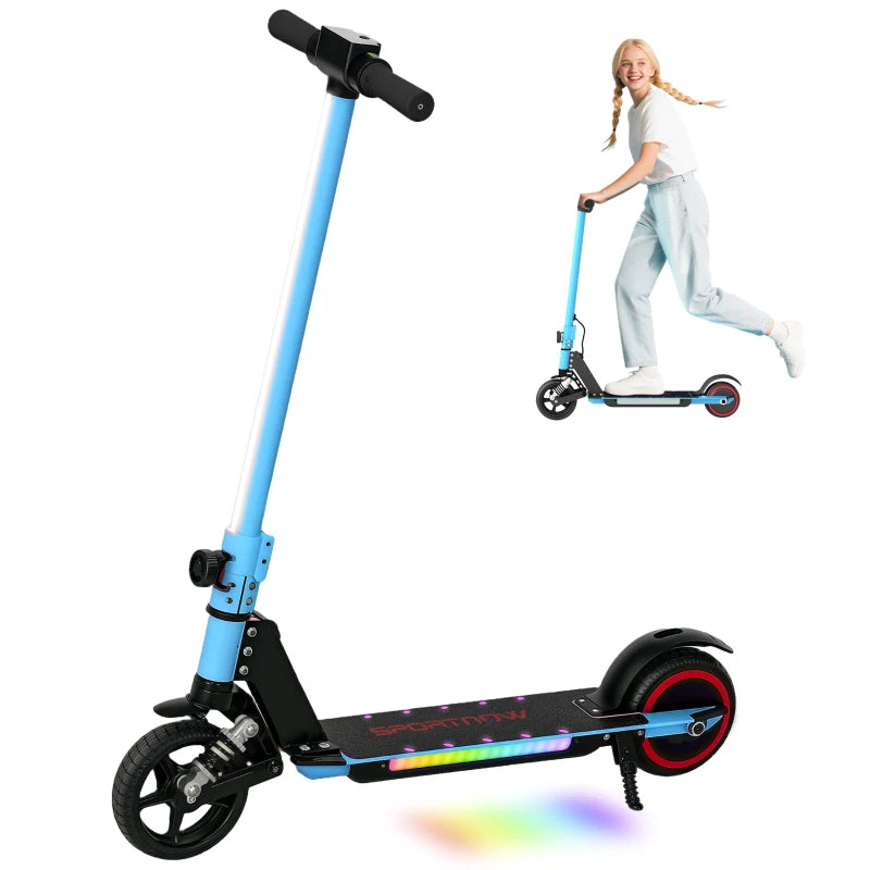 Folding Electric Scooter for Kids, with Dual Brakes, Front Suspension, LED Colourful Lights, Blue