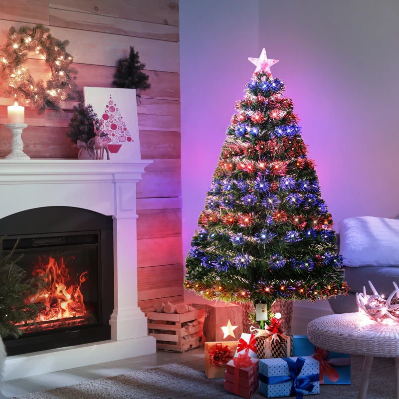 4 Feet Prelit Artificial Christmas Tree with Multi-Coloured Fiber Optic LED Light, Holiday Home Xmas Decoration, Green