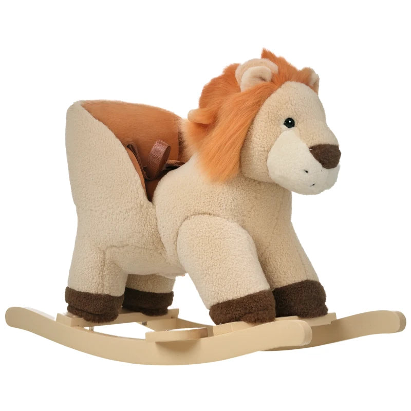 Kids Lion-themed Rocking Horse, with Roaring Sound Button, Seatbelt, Brown