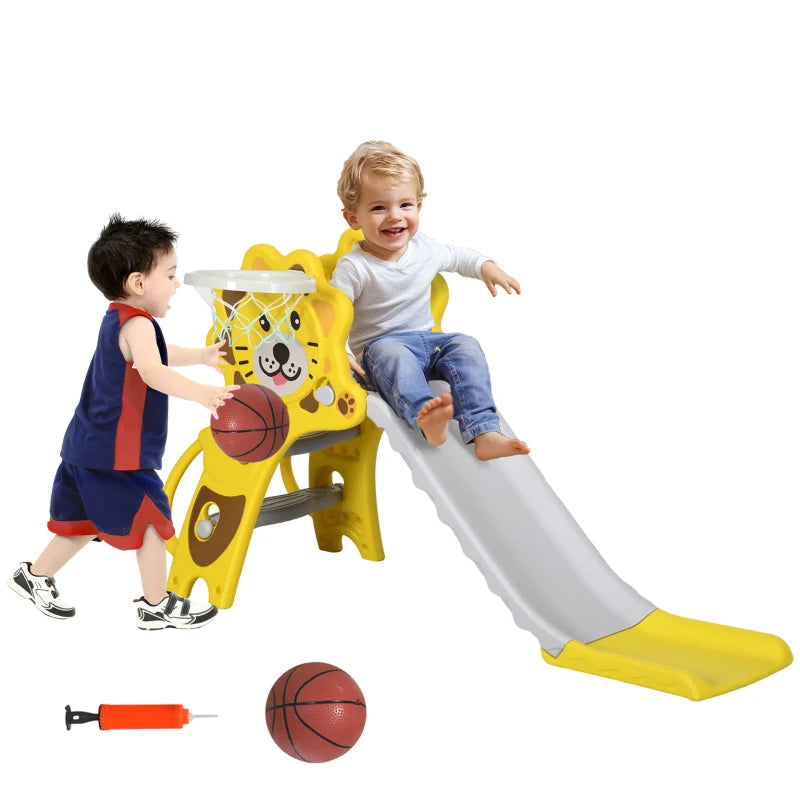 Baby Slide with Basketball Hoop, Climber, Easy to Assemble Kids Slide for Indoor Use, for Ages 18-36 Months - Yellow