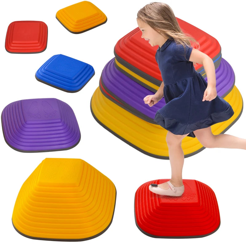 Balance Stepping Stones for Kids, 6-Piece Non-Slip Stackable River Stones, Obstacle Courses for Balance and Motor Skill